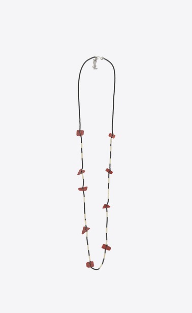tribal necklace in silver-toned brass with red beads